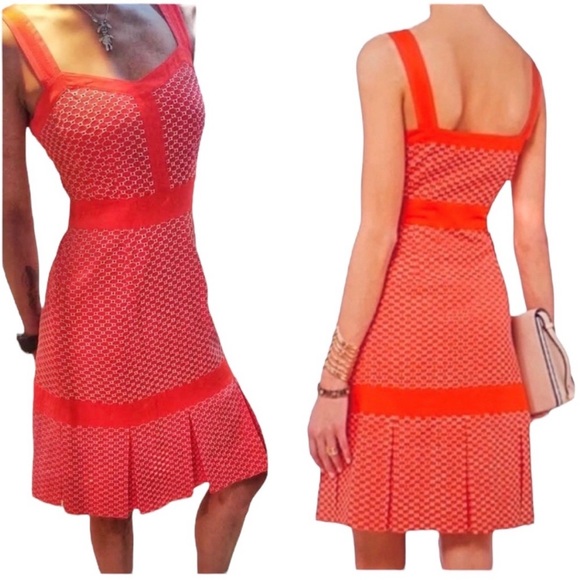 Like New Tory Burch Berdine Eyelet Lace A-Line Dress Habanero Pepper Red - Picture 1 of 15